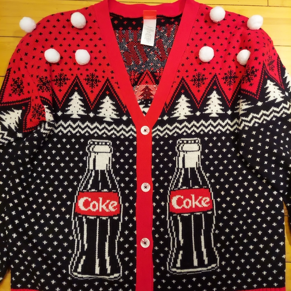 Unisex Coca-Cola polar bear cardigan funny holiday sweater xxl